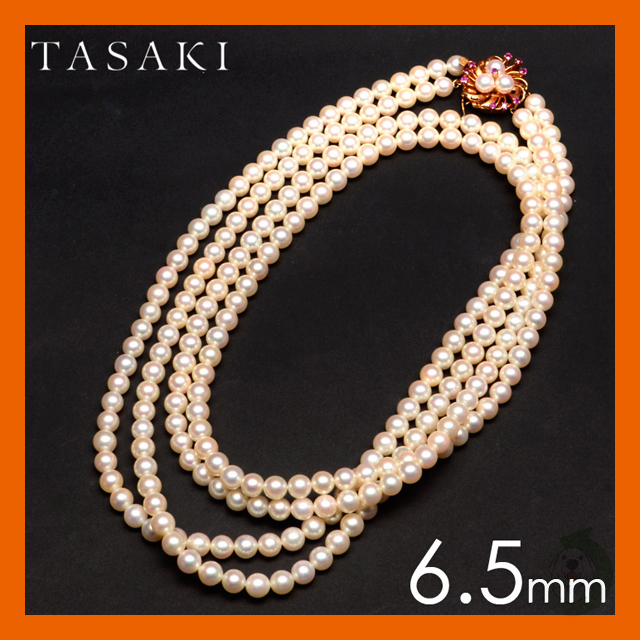 高級 タサキ/TASAKI あこや真珠 6.5 6.9mm 2連 ロングパールネックレス 