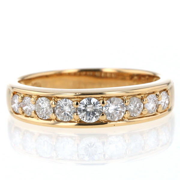 K18YG イエローゴールド リング ダイヤモンド0.50ct ハーフエタニティ 一文字 シンプル デザイン 指輪 11号【新品仕上済】【zz】【中古】