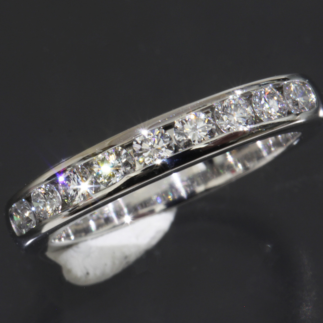 ティファニー TIFFANY＆CO． ハーフダイヤ 9Ｐ リング 4号 3mm●pt950 ピンキー 新品仕上済