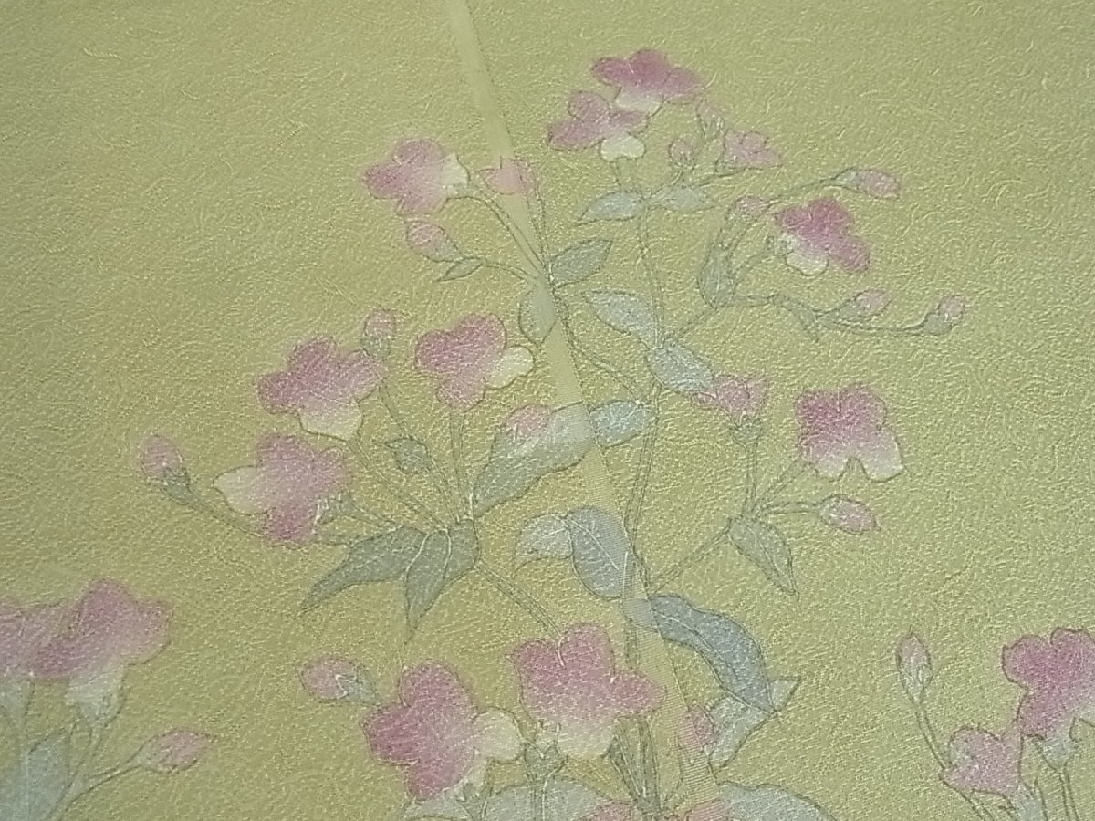 平和屋着物□付下げ 反物 草花文 丹後ちりめん 着尺 逸品 未使用 
