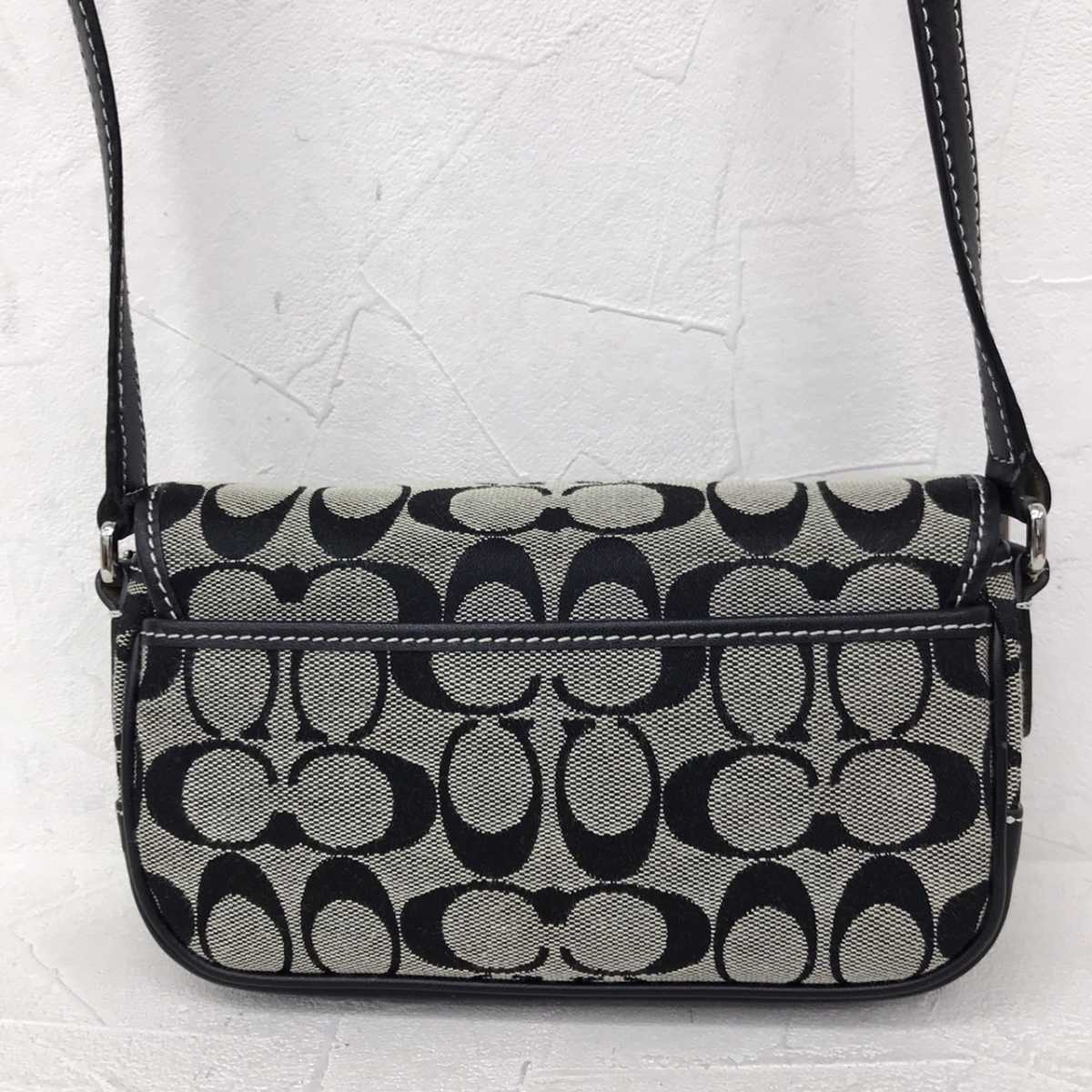 美品 COACH コーチ 6844 シグネチャージャガード×レザー ミニ 
