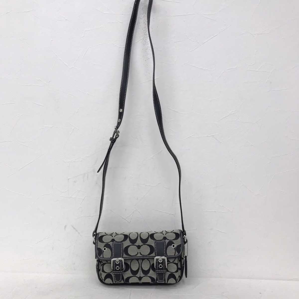 美品 COACH コーチ 6844 シグネチャージャガード×レザー ミニ 