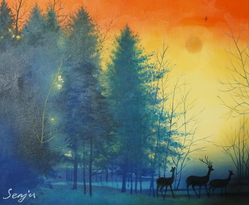 日本風景画／森風景 光の城 F8号絵画 額付き 千住博 画作 の入札履歴