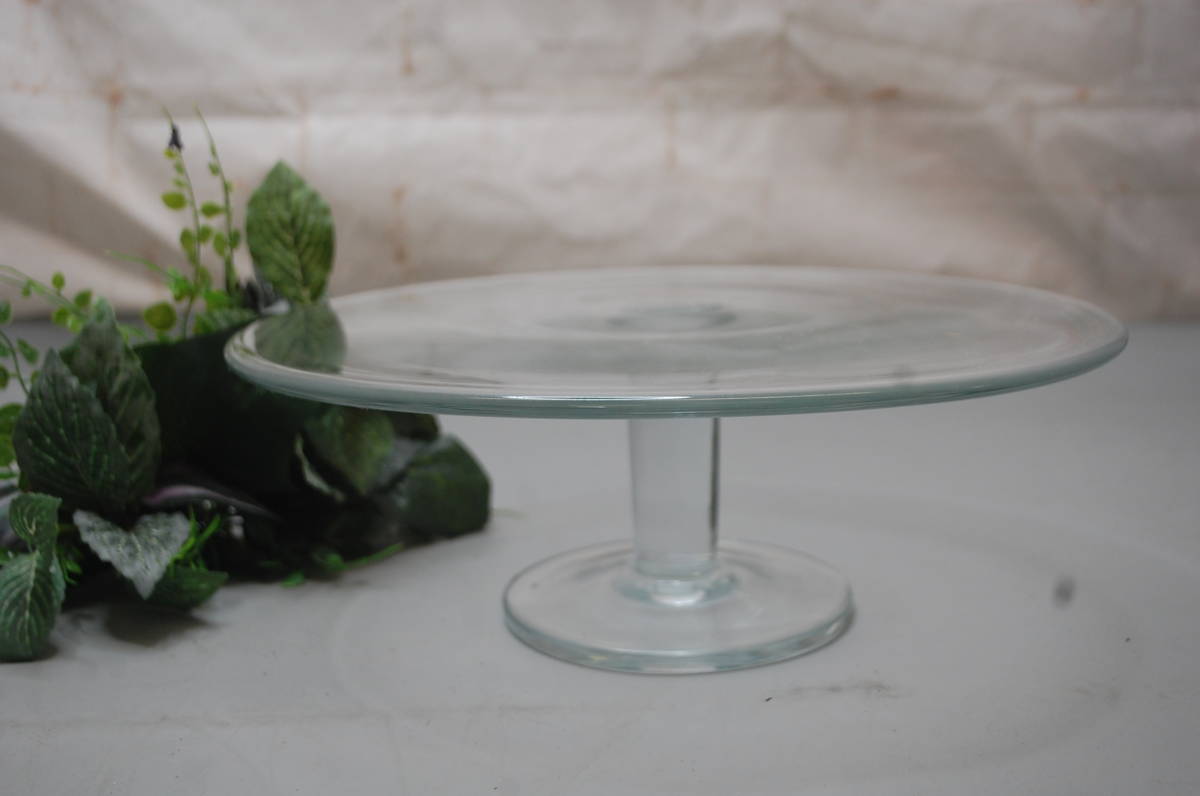 /に237.WILLIAMS-SONOMA GRANDE CUISINE　ガラスケーキスタンド　シンプル　クリア　ポーランド製　Φ28.5ｃｍ