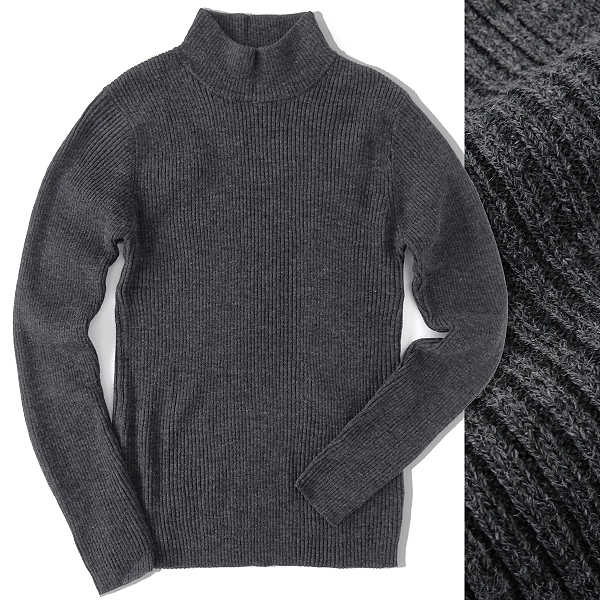 新品 Oleeg オリーグ 秋冬 リブ編み モックネック ニット L 濃灰 【I59672】 ハイネック セーター メンズ プルオーバー ストレッチ