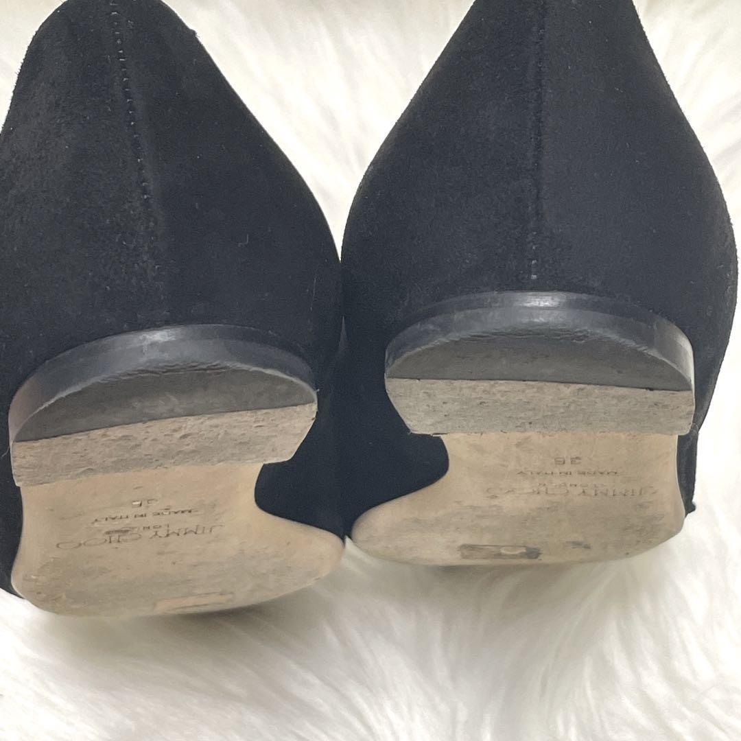 JIMMY CHOO 黒 ポインテッドトゥ フラットシューズ ビジュー付き