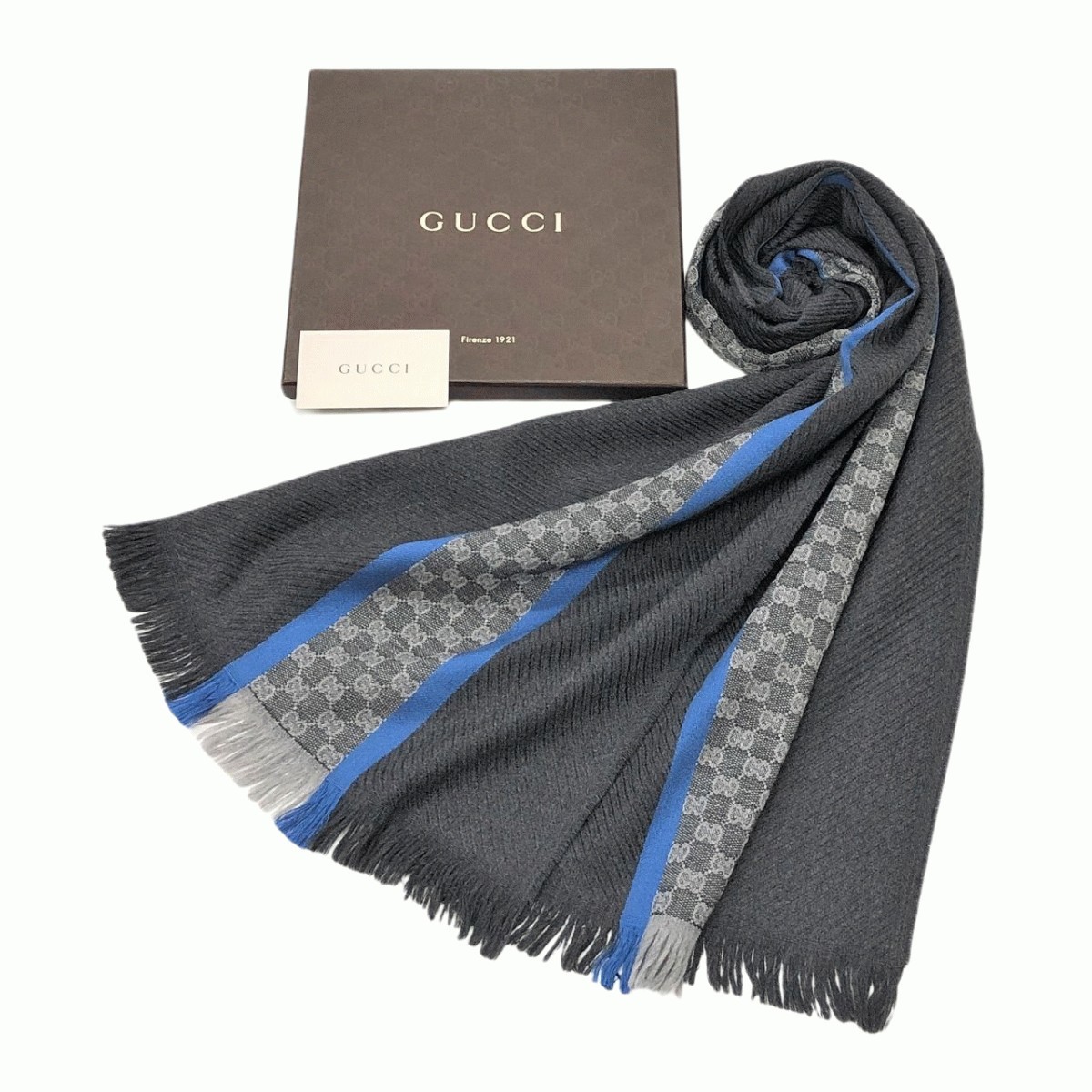 GUCCI グッチ イタリア製 GG柄 ウール シルク マフラー ショール