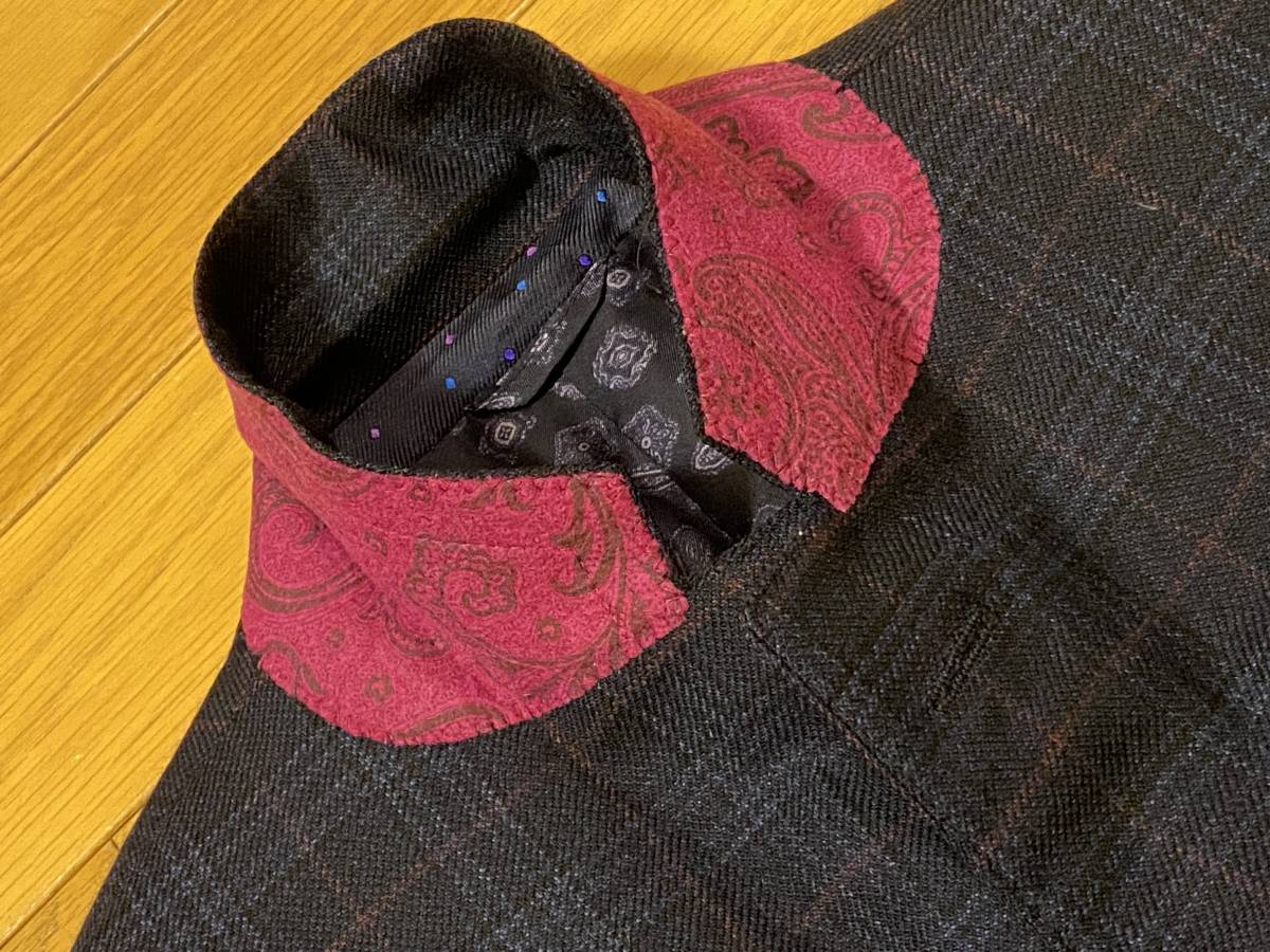 ☆ETRO（エトロ）本切羽 2釦シングル ウールスーツ チェック柄ネイビー 