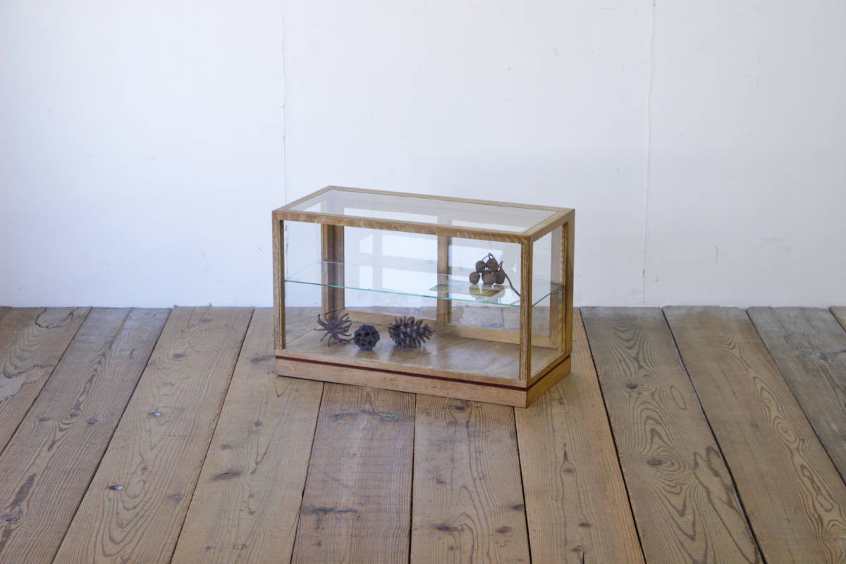 レトロ ガラスケース ショーケース コレクション 食器棚 飾り棚 無垢材 木製 陳列棚 什器 ヴィンテージ 卓上 1/アンティーク昭和/LJK20122