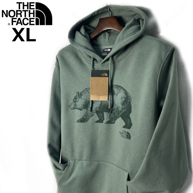 1円～!売切!【正規新品】THE NORTH FACE◆TNF BEAR PULLOVER HOODIE プルオーバー パーカー US限定 クマ 裏起毛 キャンプ(XL)緑 181130-18