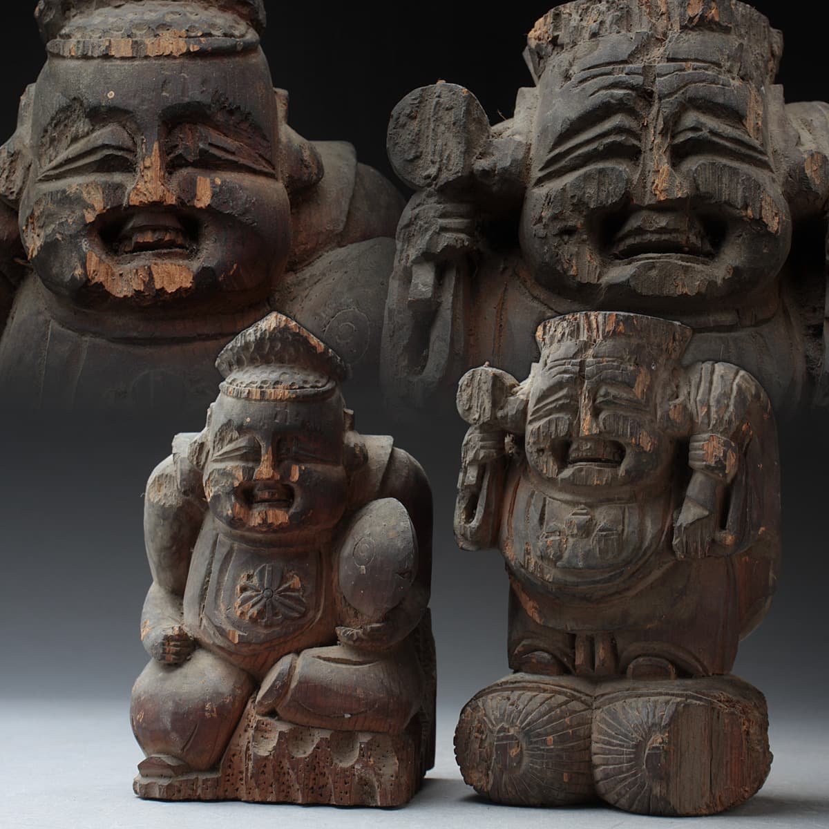 木彫二福神像(大黒天・恵比寿) 大黒天 大黒様 恵比寿様 恵比寿天 15cm 商売繁盛 神棚 七福神 金運