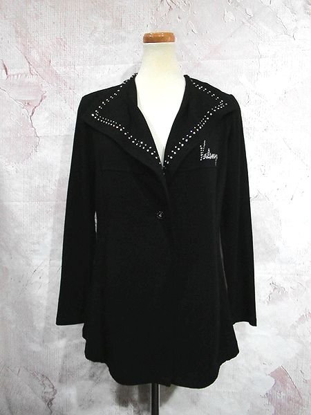 ◆未使用展示品◆VALENZA バレンザ◆ジャケット ブレザー カーディガン #40 スワロフスキー ロゴ入り ロゴボタン 黒 タグ付き