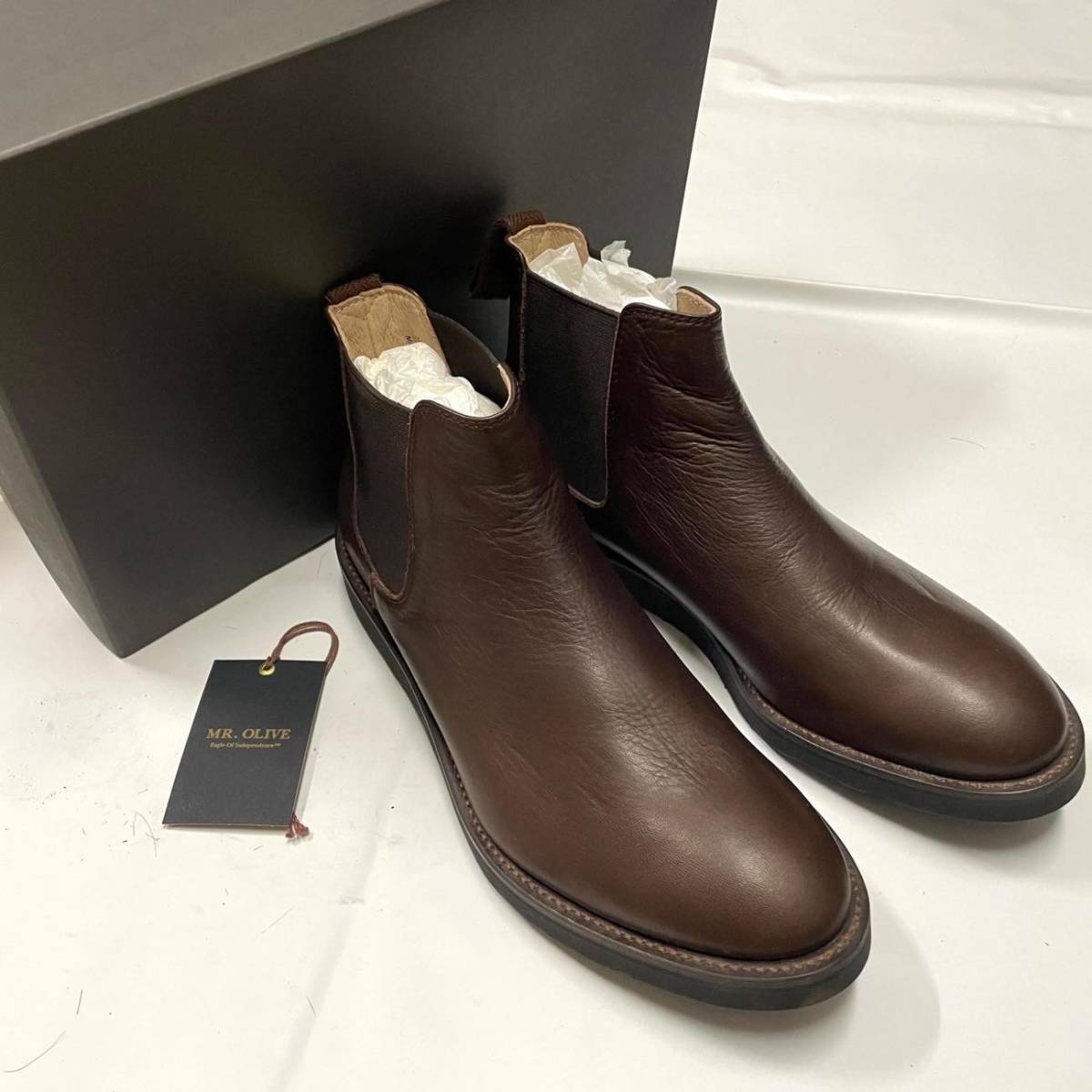 最安値，100%新品 MR.OLIVE ミスターオリーブ サイドゴアブーツ 定価29 700円 S 25.5cm ME829 レザーシューズ 革靴 防水レザー ビブラムソール 茶靴(25.5cm)｜売買されたオークション情報、yahooの商品情報をアーカイブ 25.5cm