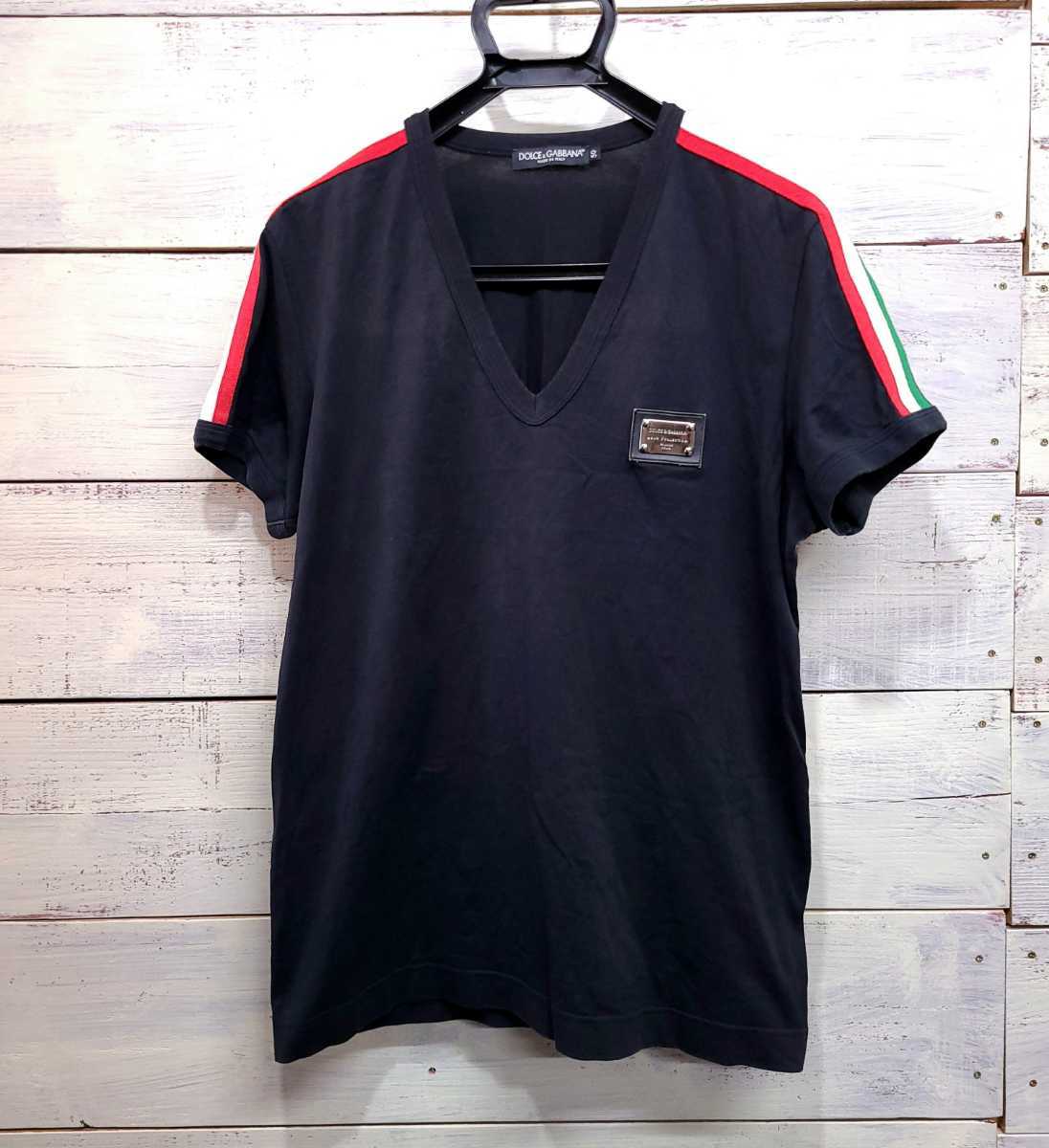 DOLCE&GABBANA ドルガバ 半袖Tシャツ ロゴプレート メンズ50 ブラック 