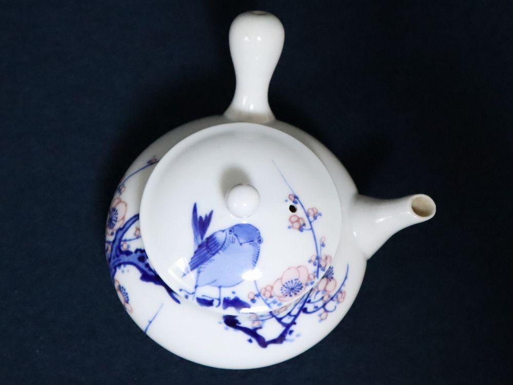 時代物 佐竹富三 造 富三造 会津本郷焼 鶯梅文 煎茶器揃 染付 色絵