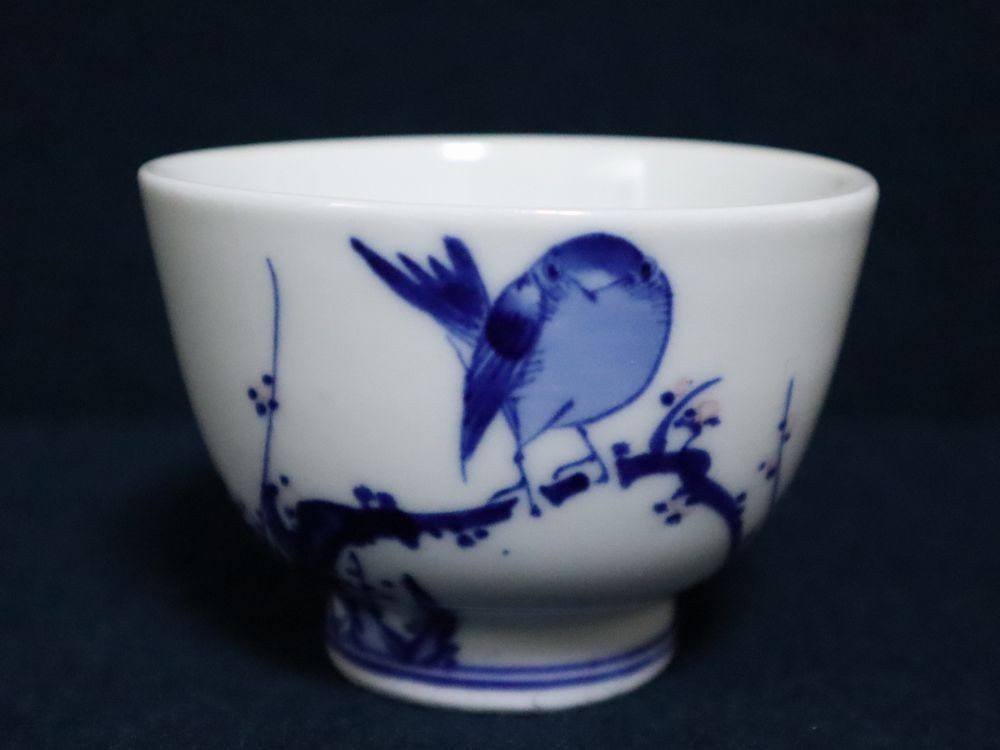時代物 佐竹富三 造 富三造 会津本郷焼 鶯梅文 煎茶器揃 染付 色絵