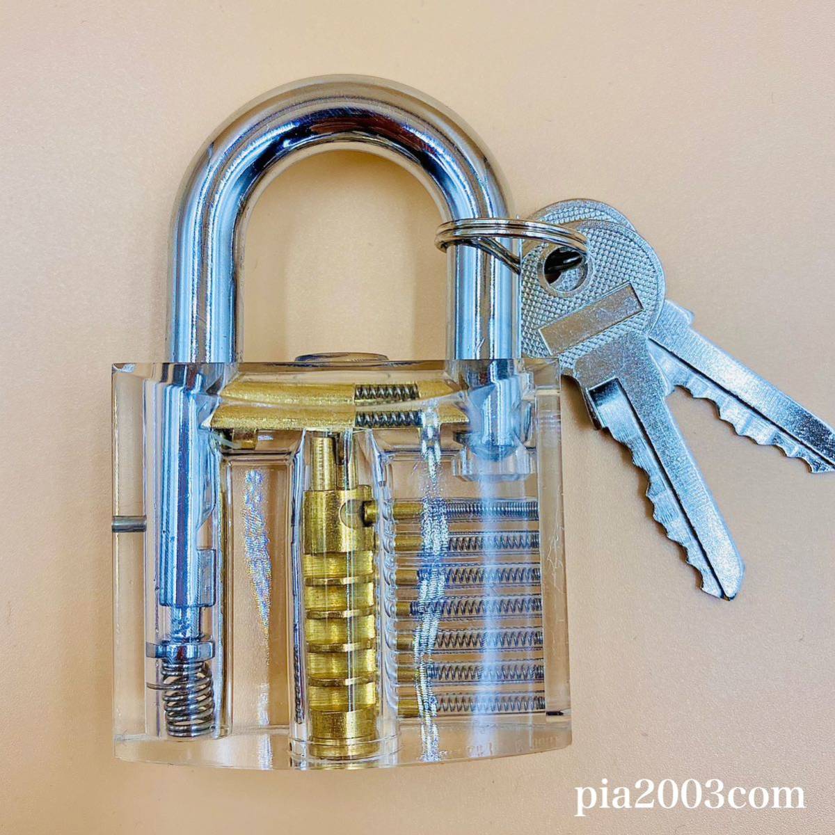 スケルトン クリア南京錠 大きめタイプ 内部が見える タンブラー 透明 ピッキングツール対策 鍵師 工具 防犯 鍵開け スペアキー 解錠練習_2