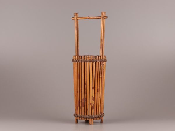 中国古玩 唐物 古竹造 紅斑竹 竹籠 時代物 極上品 初だし