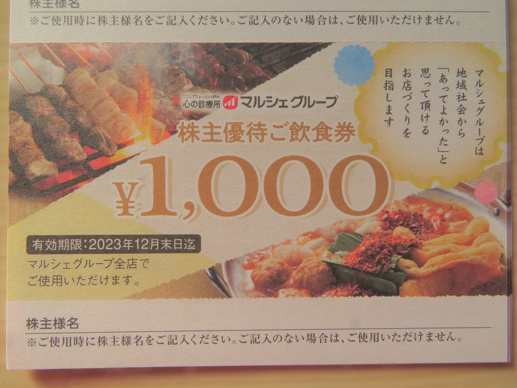 マルシェ 株主優待券 八剣伝　25，000円分 a