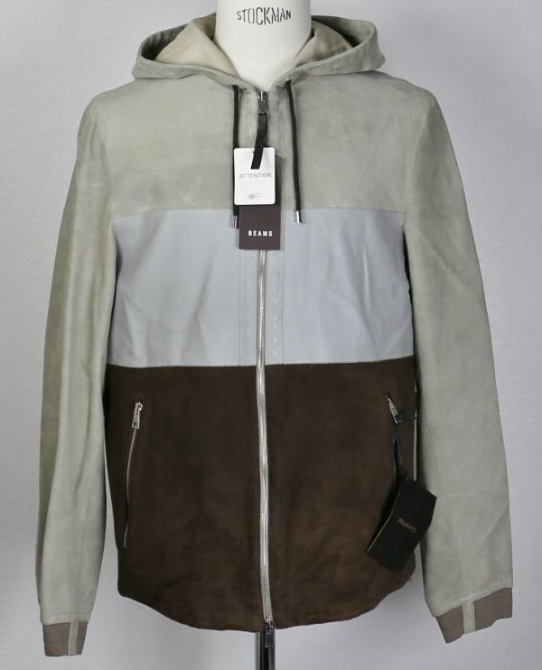 BEAMS 購入 定価18.7万 RUFFO ルッフォ スウェード レザー コンビ パーカー フード ブルゾン 50 b6146
