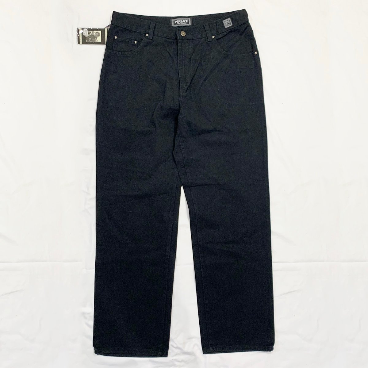 新品未使用　希少　VERSACE　ヴェルサーチ　90’s　BLACK　TWILL PEACHSKIN　イタリア製　ストレート　ヴィンテージ　ブラック　デニム