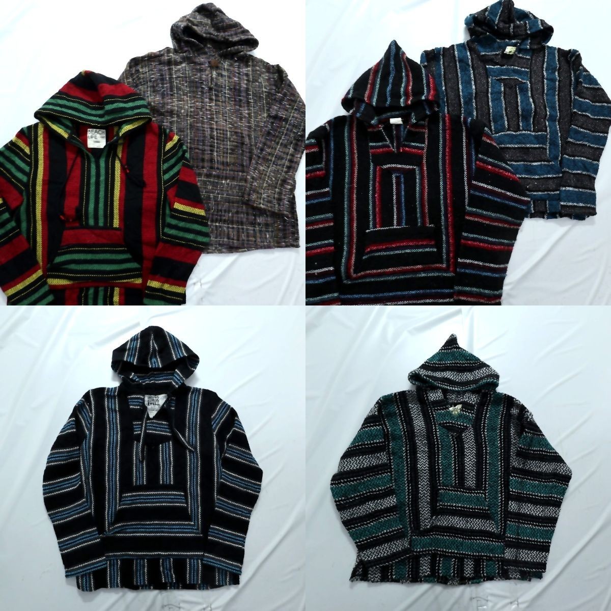 ◎メキシカンパーカー set ラスタカラー ブラック 他 (メンズL) 6枚セット まとめ売 古着卸 1円スタート 最落なし ＭＬ446