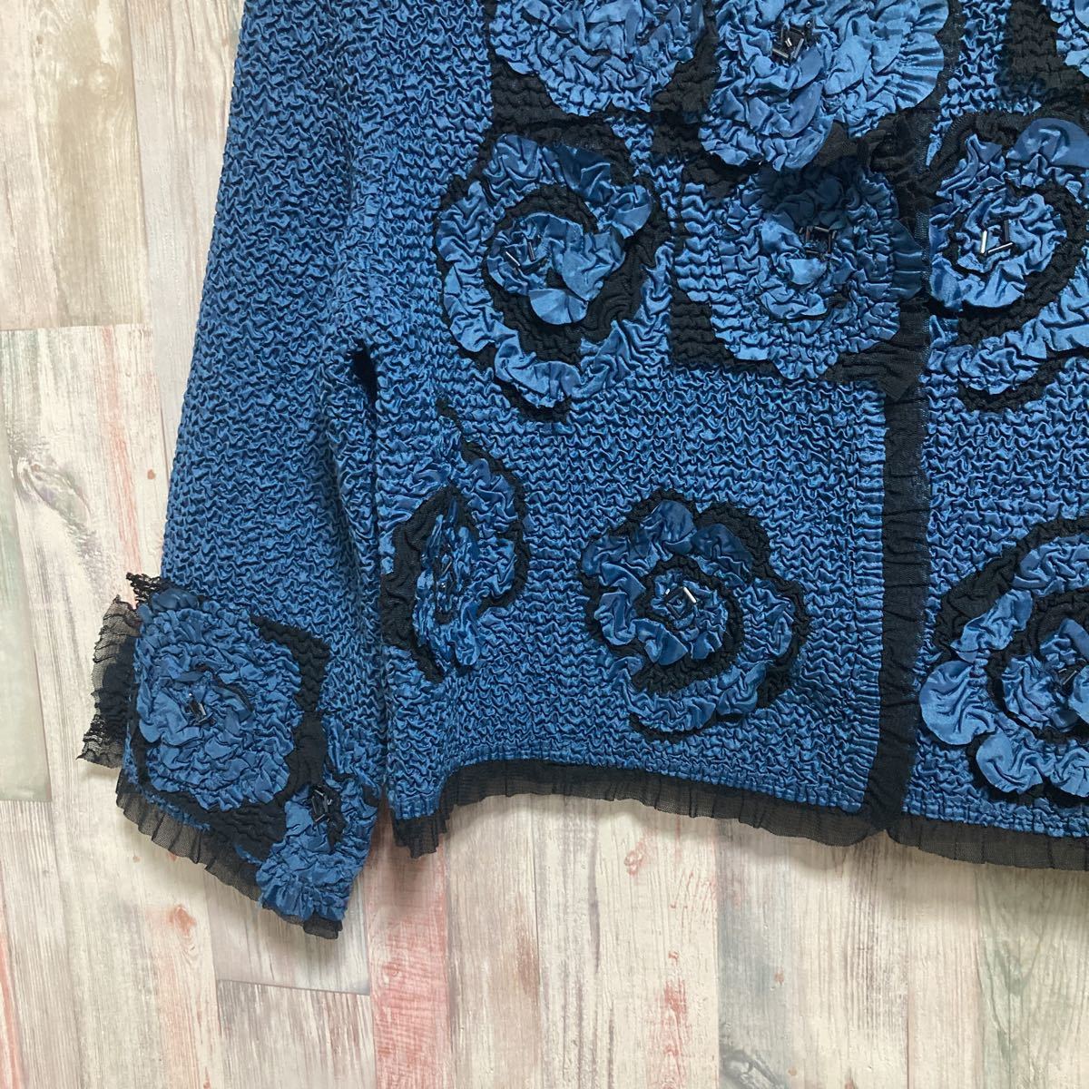 ノコオーノ NOKO OHNO ジャケット size：38 ブルー プリーツ加工 花
