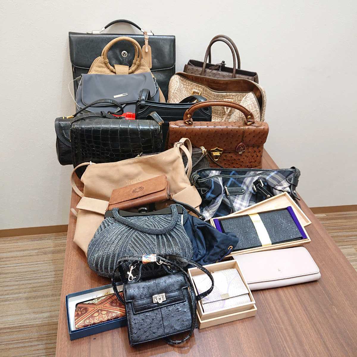 【バッグ 大量】おまとめ オーストリッチ レディース メンズ 鞄 鞄 長財布 ショルダー ハンドバッグ 和装 小銭入れ ウォレット ボストン