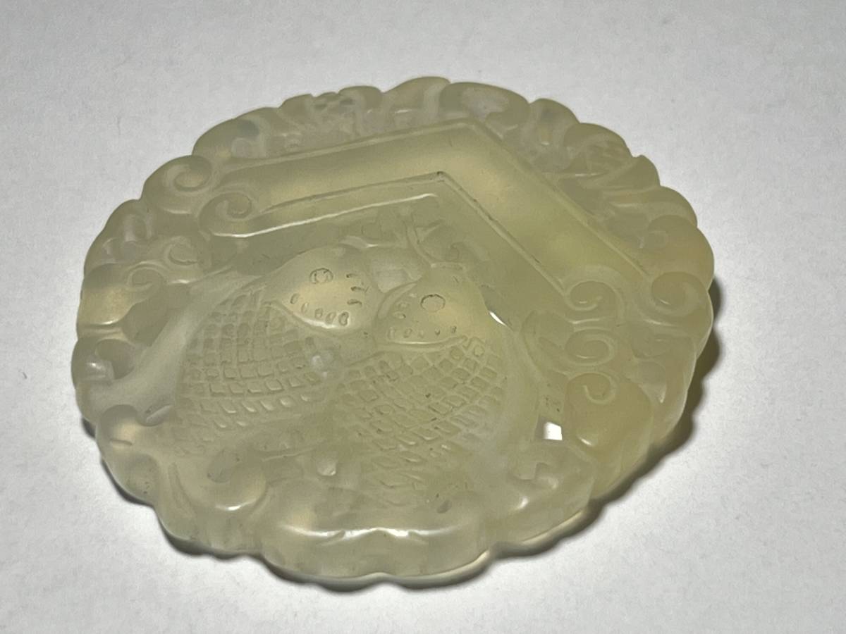 三】中国唐物 清時代 収蔵逸品 双魚玉佩彫刻 和田玉 翡翠置物