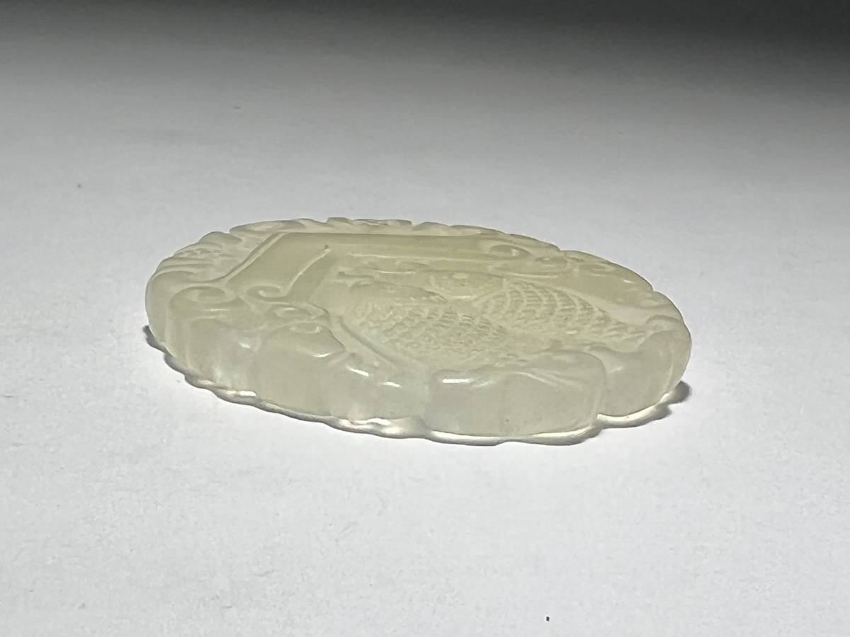 三】中国唐物 清時代 収蔵逸品 双魚玉佩彫刻 和田玉 翡翠置物