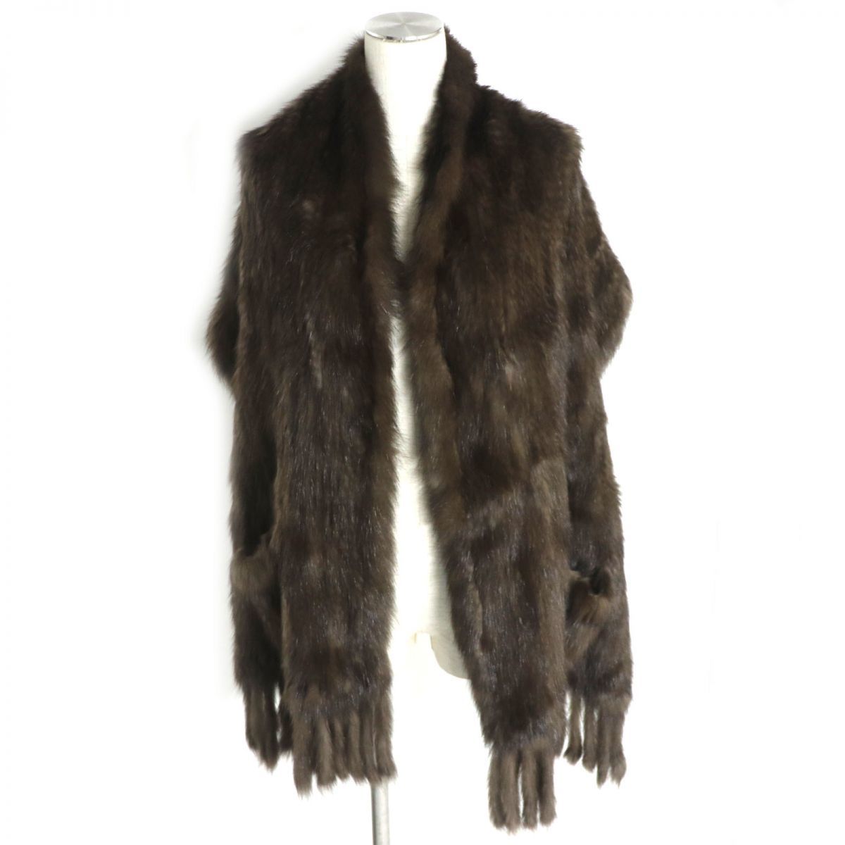 極美品▽SABLE ロシアンセーブル フリンジ・ポケット付き 軽量 本毛皮 