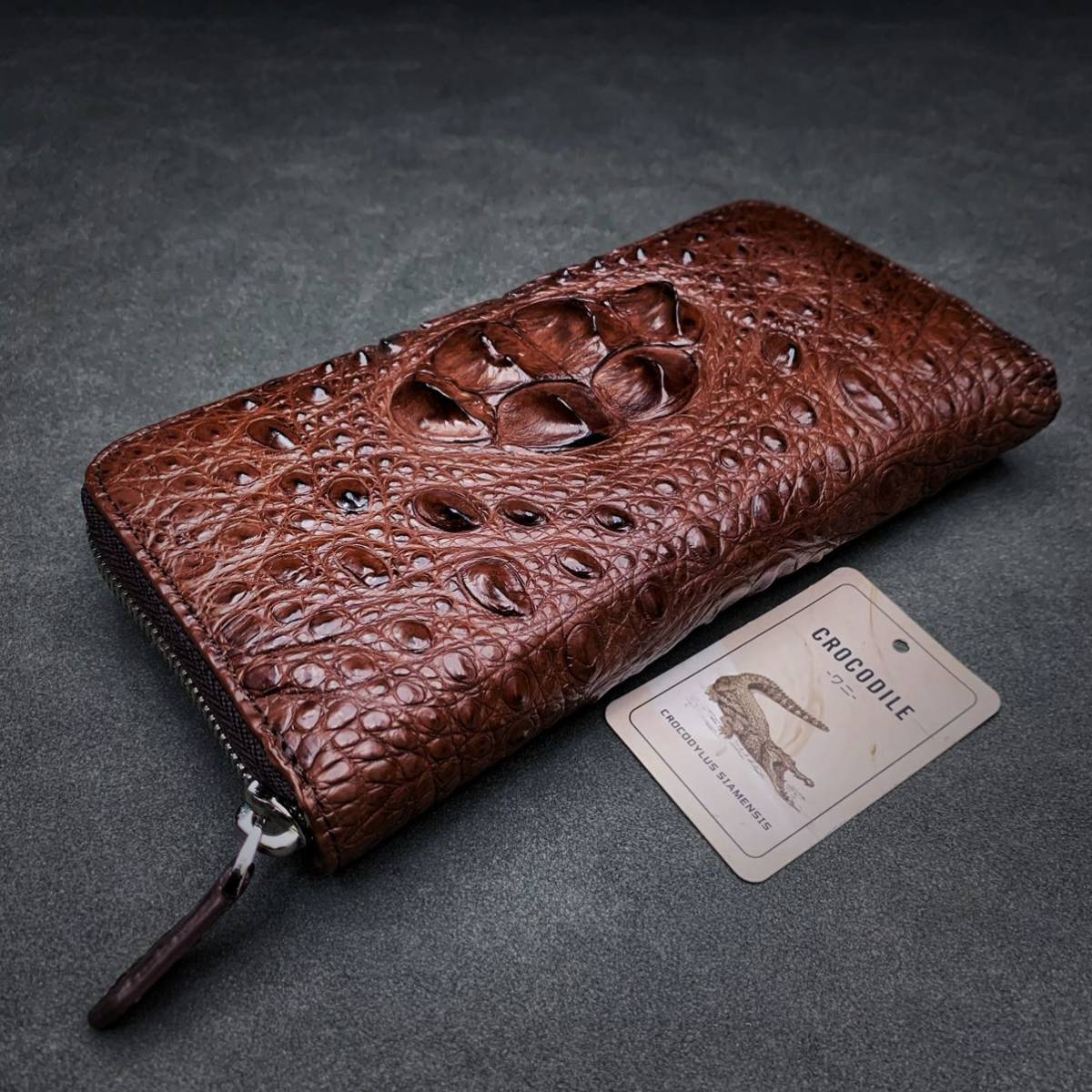 クロコダイル 長財布(ラウンドファスナー/頭部位/ハンドメイド/本物  