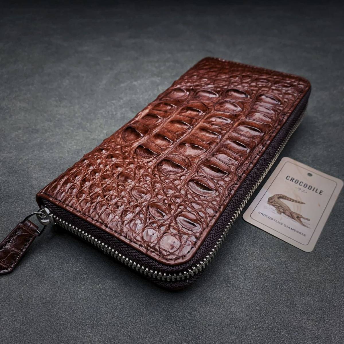 クロコダイル 長財布(ラウンドファスナー/頭部位/ハンドメイド/本物 