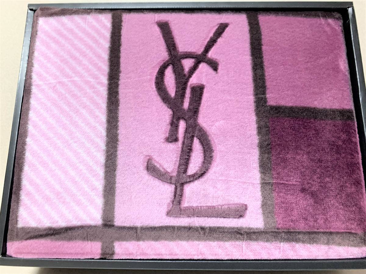 イヴ・サンローラン 毛布 YSLロゴ総柄アクリルニューマイヤー毛布