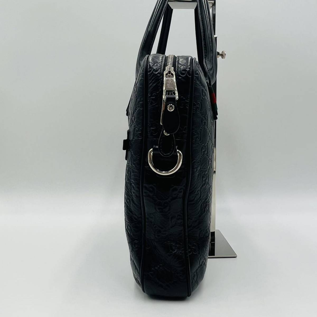 1円《極美品》GUCCI グッチ メンズ GG シマレザー ビジネスバッグ  