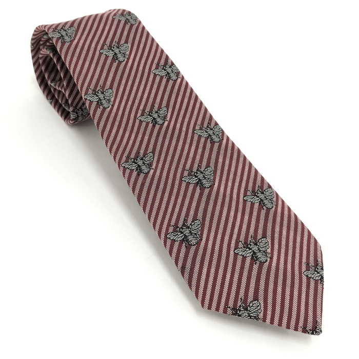 【中古】GUCCI ネクタイ ビー ハチ 蜂 ストライプ シルク 綿 レッド系