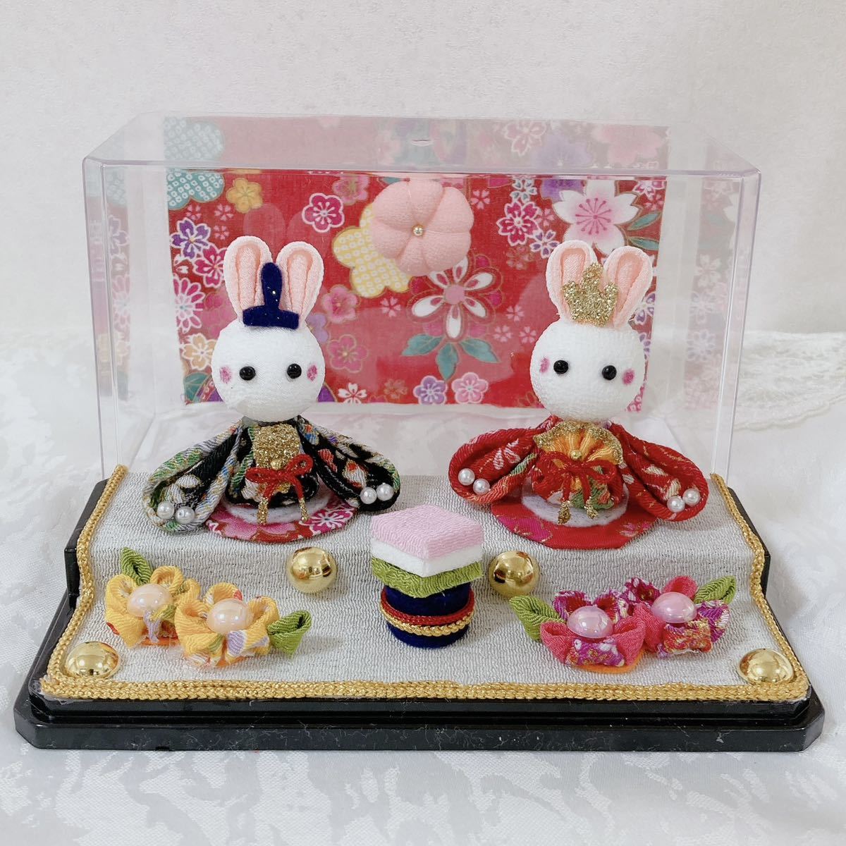 幸せのうさぎちゃん☆つまみ細工☆ちりめん細工☆樹脂粘土☆お雛様☆雛