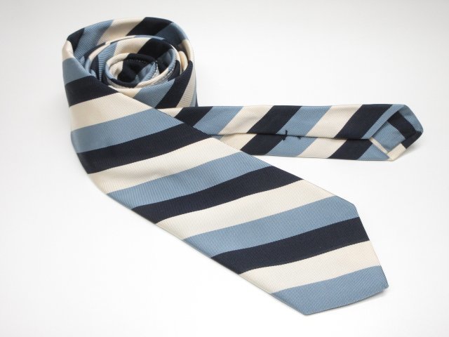 HH 【ブラックフリース ブルックスブラザーズ】 レジメン柄 シルク×コットン ネクタイ (メンズ) ホワイト×ブルー系 USA製 ◎15MM5872◎