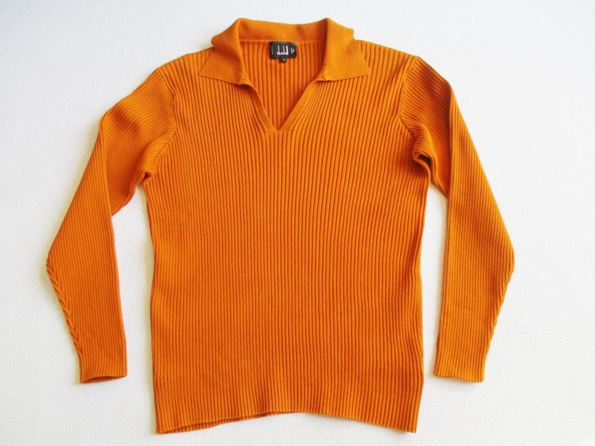 イタリア製★ L ダンヒル★ スキッパーリブ編みコットンニットセーター★ オレンジブラウン カットソー
