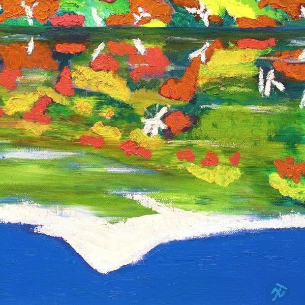 真作】【WISH】西村達也「裏磐梯」油彩 10号 紅葉の山湖風景 〇