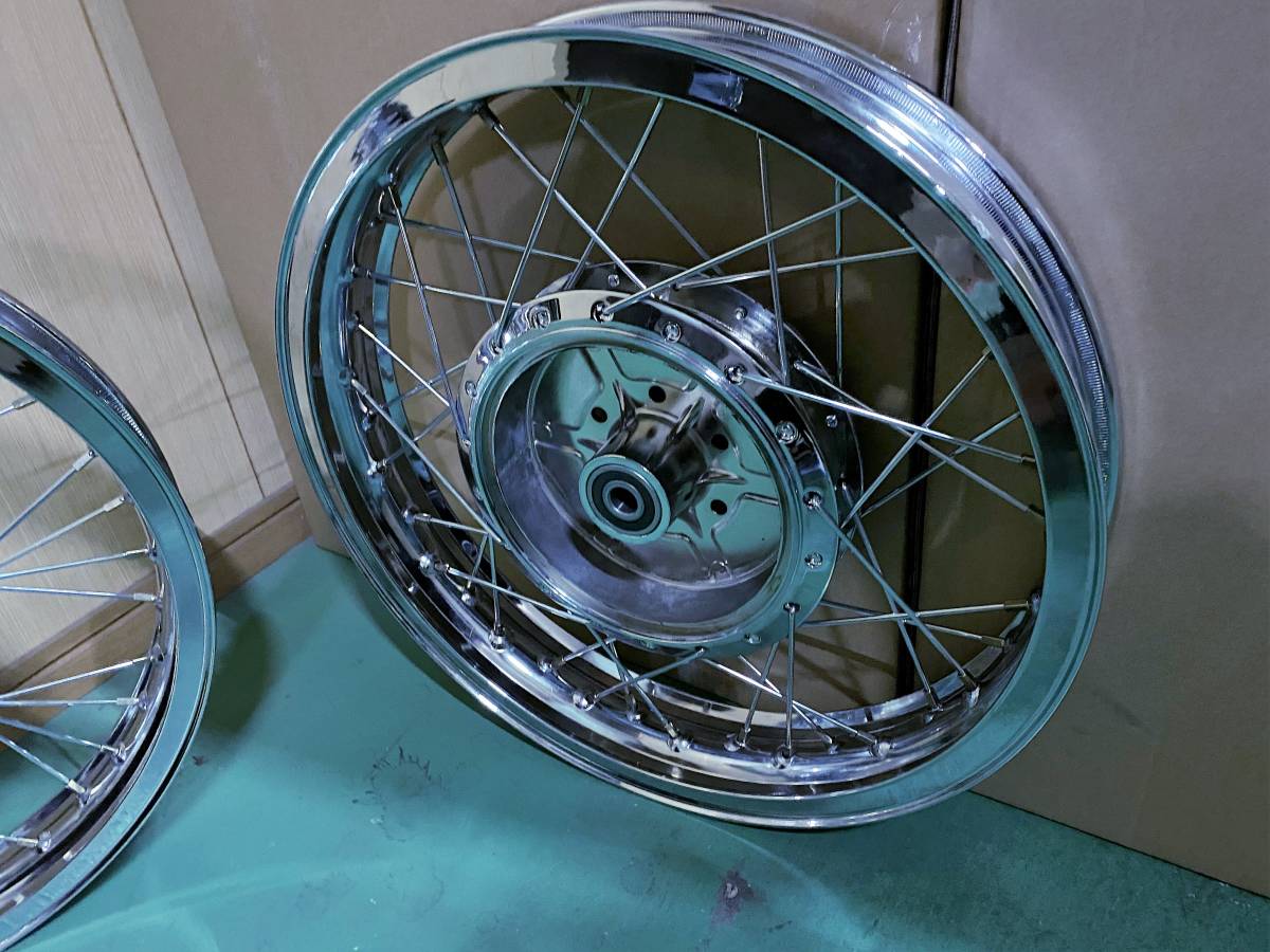 GS400 スポーク ホイール Hリム メッキ 前後セット ワイド/ F2.15J R2