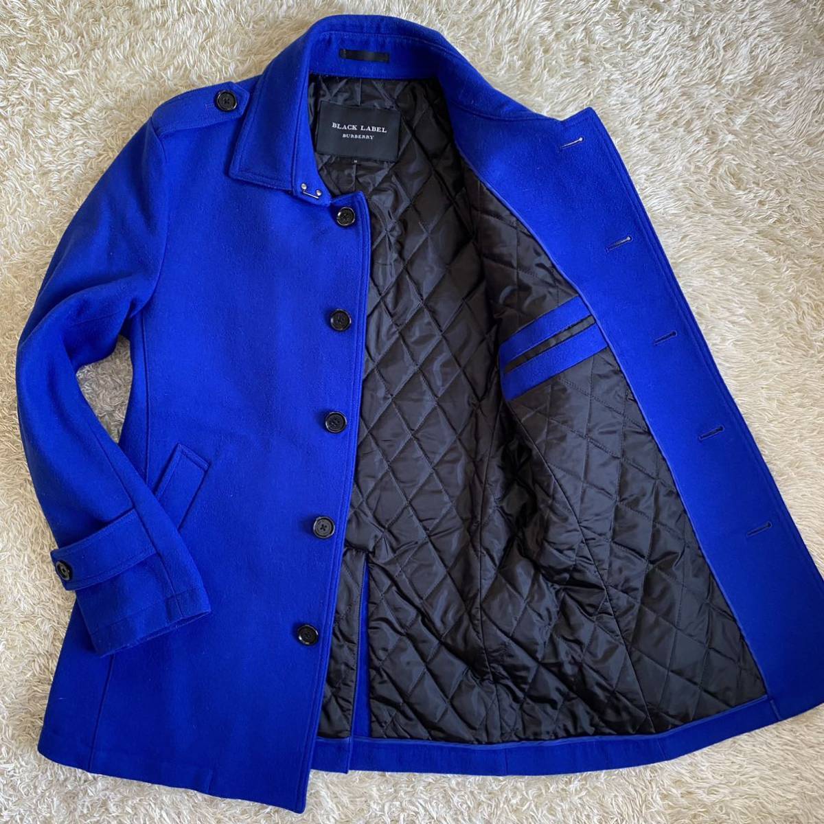 BURBERRY BLACK LABEL】メルトンウールPコートLL青 バーバリー