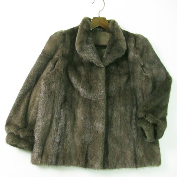r5f012602★毛綺麗 銀サガ SAGA MINK 染め クロスミンク コート 着丈71cm 13号