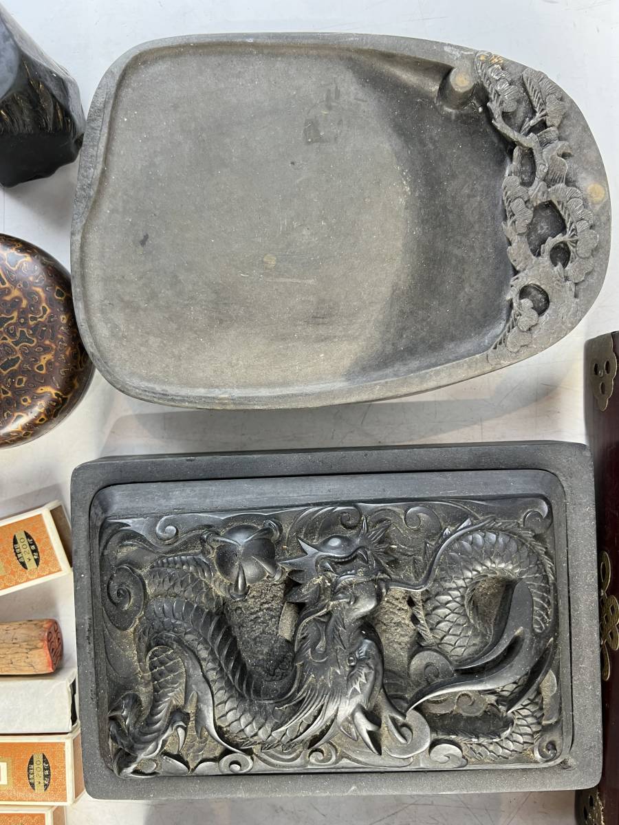 中国美術 まとめ 硯 書道 水晶 翡翠木箱 など セット 中国古玩 1円