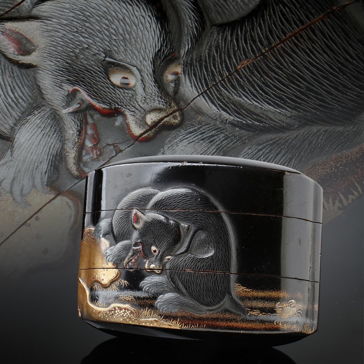 低価，HOT CT950 時代物 内梨地 黒漆塗 玉眼 鼬高蒔絵印籠 幅5.7cm 重48g 黒漆内梨地玉眼鼬沢蟹蒔絵印籠 蒔絵印篭(木工、竹工芸)｜売買されたオークション情報、yahooの商品情報をアーカイブ公開 - オーク 木工、竹工芸