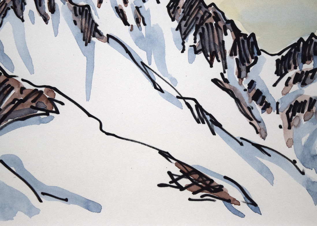 小竹美術】真作保証□坂本 直行「冬の山（北海道）」肉筆水彩画（16.3