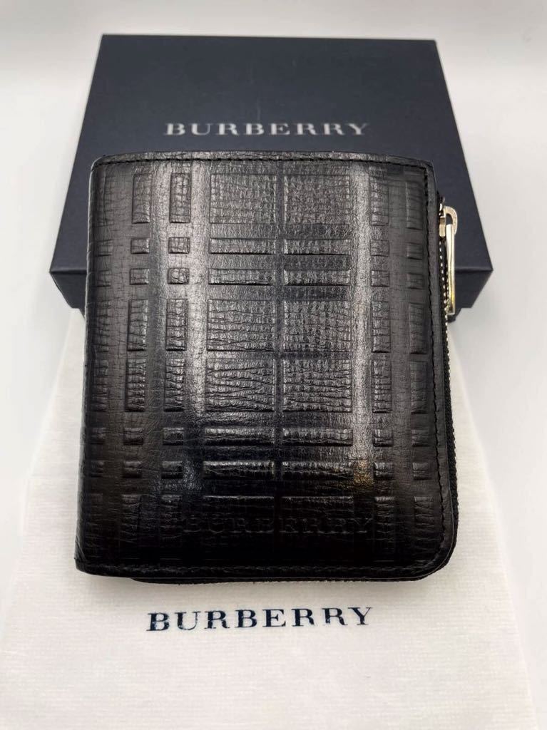未使用品　バーバリー　ロンドン　ラウンドファスナー　キーケース　ブラック　コインケース 二つ折り財布　カードケース　定期入れ