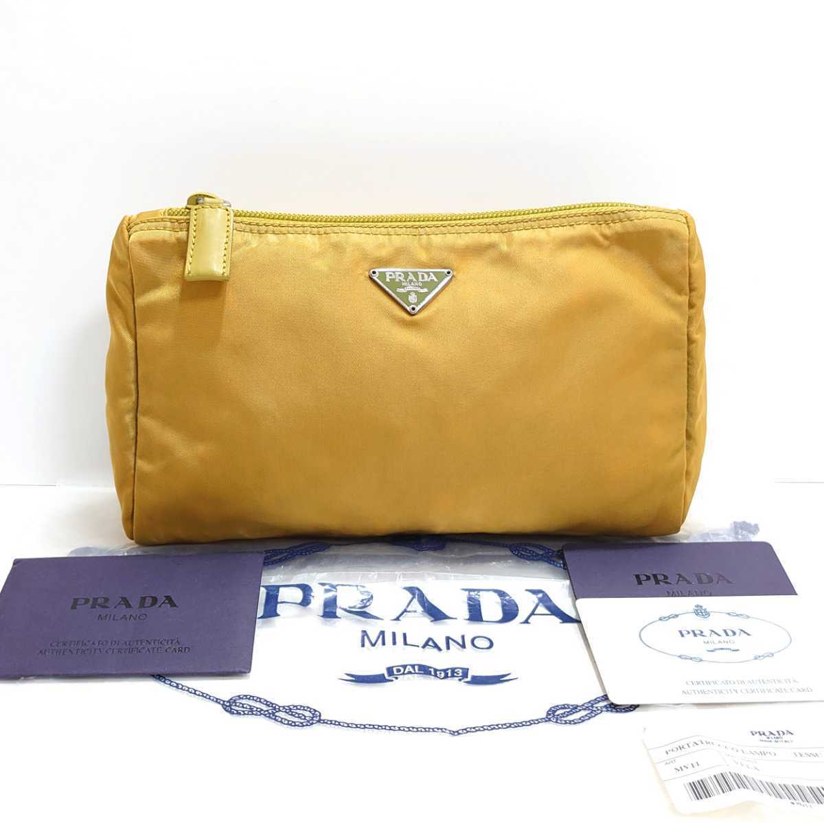 ★極美品 プラダ PRADA 三角ロゴプレート ポーチ テスート レザー 黒 MV11 ERBA ナイロン ギャランティカード コスメポーチ ケース