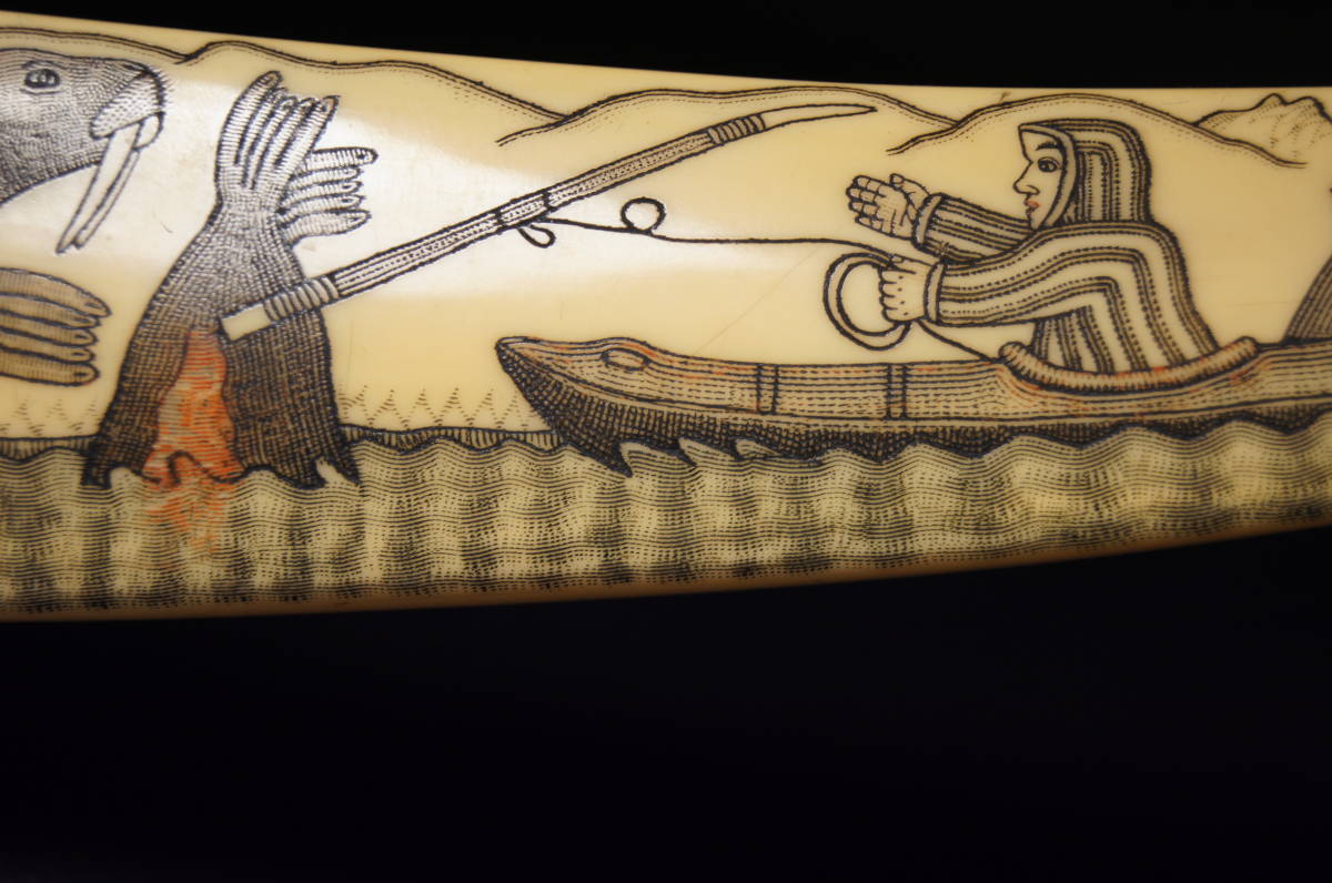 セイウチ牙 海象牙 イヌイット エスキモー CANADA Eskimo Art 2本 総