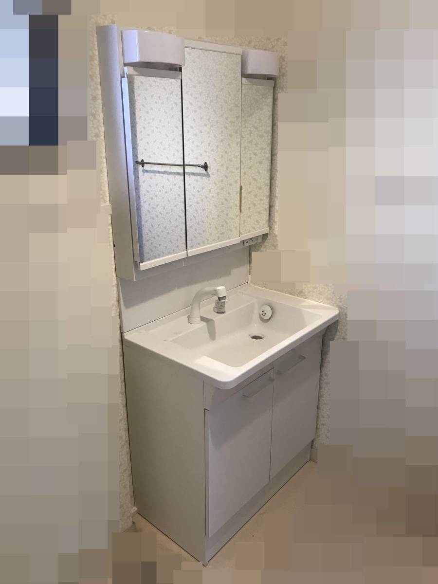 ID2697: 2021年設置 TOTO 洗面化粧台+ミラーキャビネット 3面鏡 LDPB075BAGEN1A 幅75×奥行50×高さ180cm 750mm 東京都八王子市